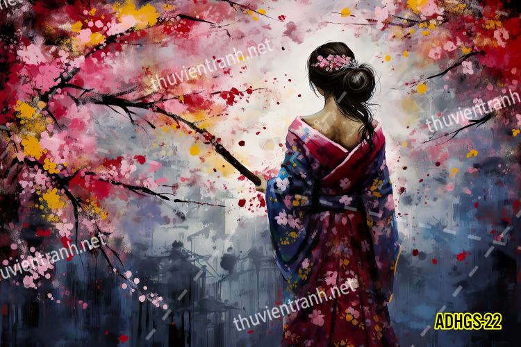 Tranh dán tường hoa cô gái Geisha Nhật Bản-ADHGS-22 - Kết quả tìm kiếm tranh tường